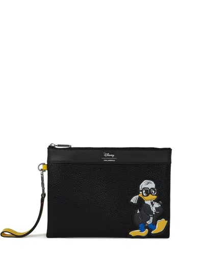 Karl Lagerfeld X Disney Cartoon-patch Clutch In Black