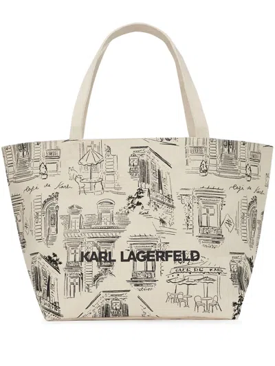 Karl Lagerfeld X Jorge Parra All-over Print Canvas Tote Bag In Neutrals