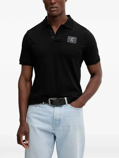 Karl Lagerfeld X Paris Hilton Patch Polo Shirt In Black