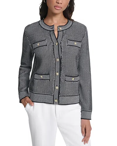 Karl Lagerfeld Zig Zag Knit Button Front Cardigan In Black