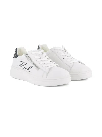 Karl Lagerfeld Kids' Zip Detail Sneakers In White