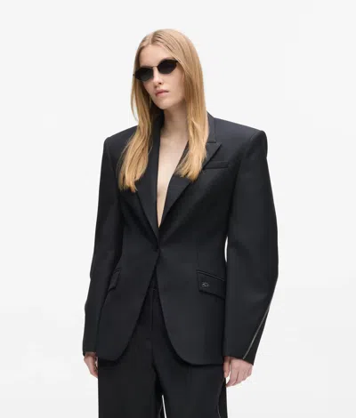 Karl Lagerfeld Zip Detail Tailored Blazer In Black
