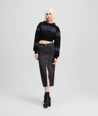 Karl Lagerfeld Zip-front Denim Midi Skirt
