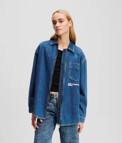 Karl Lagerfeld Zip-front Denim Shirt In Black