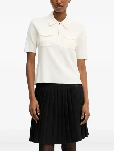 Karl Lagerfeld Zip-front Polo Top In White