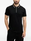 Karl Lagerfeld Zip Striped-collar Polo Shirt In Black