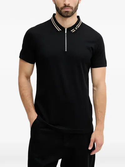 KARL LAGERFELD ZIP STRIPED-COLLAR POLO SHIRT