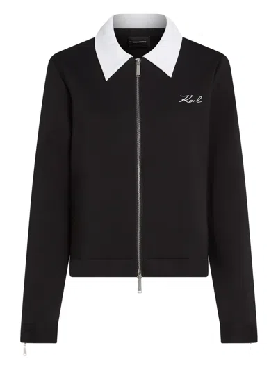 Karl Lagerfeld Zip-up Collar Jacket In Black