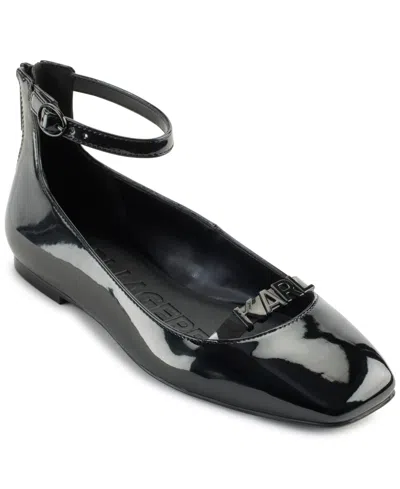 KARL LAGERFELD WOMEN'S ZYVIA LOGO ANKLE STRAP FLATS