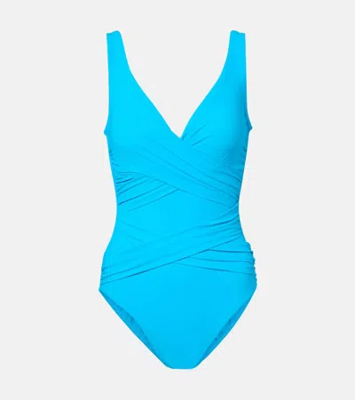 Karla Colletto Basics Draped Swimsuit In Blue