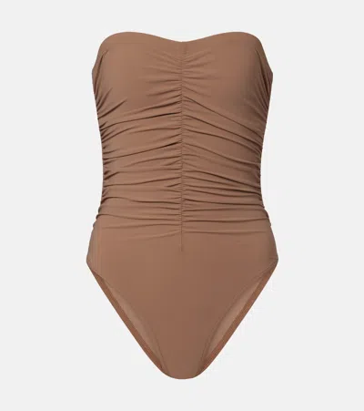 Karla Colletto Basics Ruched Swimsuit In Brown