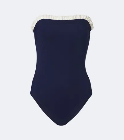 Karla Colletto Basics Ruffled Strapless Swimsuit In Blue