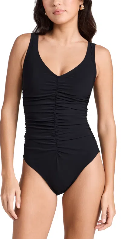 Karla Colletto Basics V Neck Silent Underwire Tank One Piece With High Back In Black