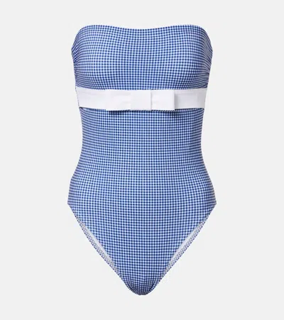 Karla Colletto Bow-detail Gingham Swimsuit In Blue