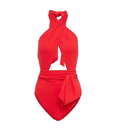 Karla Colletto Cutout Halterneck Swimsuit In Red