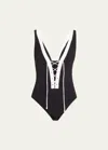 Karla Colletto Demi V-neck Silent Underwire One-piece Swimsuit In Black/white Blck-