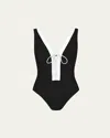 Karla Colletto Demi V-neck Silent Underwire One-piece Swimsuit In Black/white Blck-wht