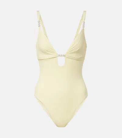 Karla Colletto Embellished Swimsuit In Yellow
