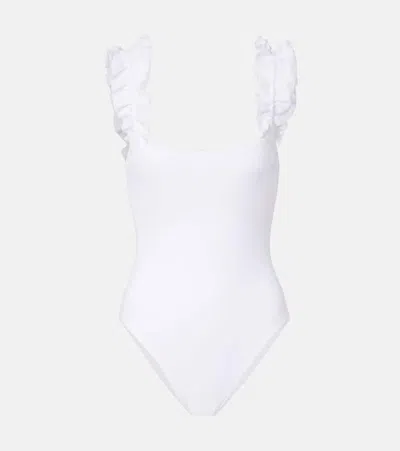 Karla Colletto Evie Ruffled Swimsuit In White