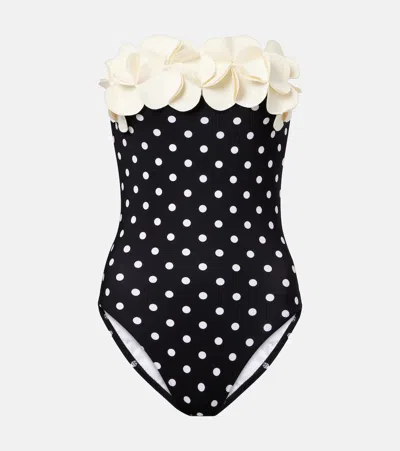 Karla Colletto Floral-appliqué Polka-dot Swimsuit