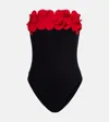 Karla Colletto Floral-appliqué Strapless Swimsuit In Black