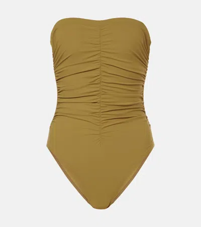 Karla Colletto Gathered Bandeau Swimsuit In Green