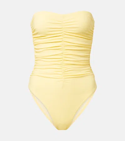 Karla Colletto Gathered Bandeau Swimsuit In Yellow