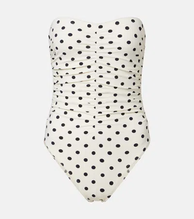 Karla Colletto Gathered Polka-dot Bandeau Swimsuit In White