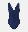 Karla Colletto Gathered Swimsuit In Blue