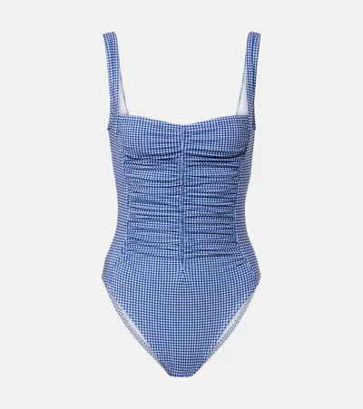 Karla Colletto Gingham Ruched Swimsuit In Blue