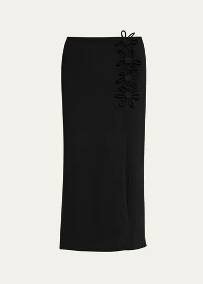 Karla Colletto Hana Floral Slit Midi Skirt In Black