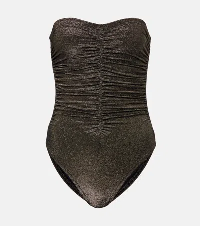 Karla Colletto Helena Ruched Lamé Swimsuit In Brown