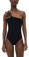 Karla Colletto Izzy One Shoulder One Piece With Shelf Bra Black/multicolor In Black/multicolor