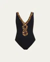 Karla Colletto Izzy V-neck One-piece Swimsuit In Black / Multicolor