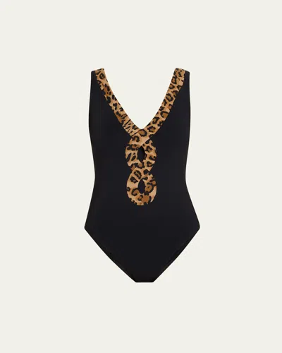 Karla Colletto Izzy V-neck One-piece Swimsuit In Black / Multicolor