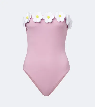 Karla Colletto Juliet Floral-appliqué Bandeau Swimsuit In Pink
