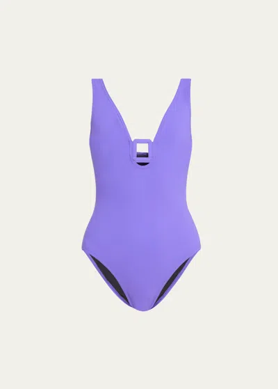 Karla Colletto Juni V-neck Silent Underwire One-piece Swimsuit In Ultra Violet