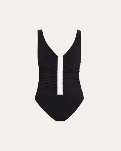 Karla Colletto Kia V-neck One-piece Swimsuit In Black / White