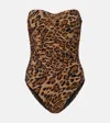 Karla Colletto Leopard-print Ruched Strapless Swimsuit In Brown