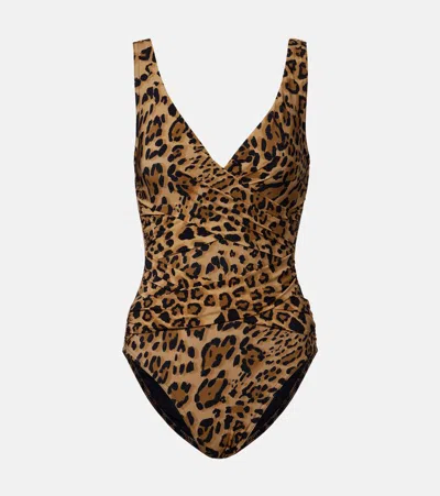 Karla Colletto Leopard-print Draped Swimsuit In Brown