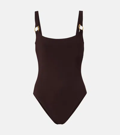 Karla Colletto Luca Ring-detail Swimsuit In Brown