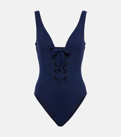 Karla Colletto Lucy Lace-up Swimsuit In Blue