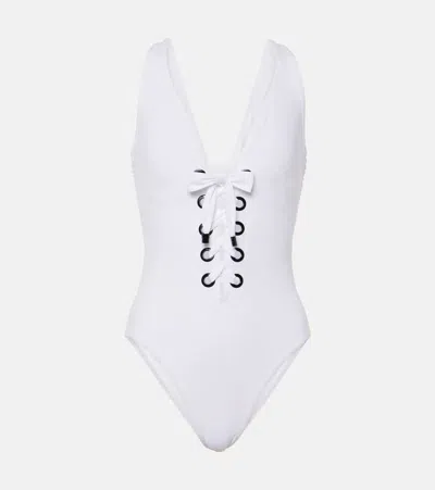 Karla Colletto Lucy Lace-up Swimsuit In White