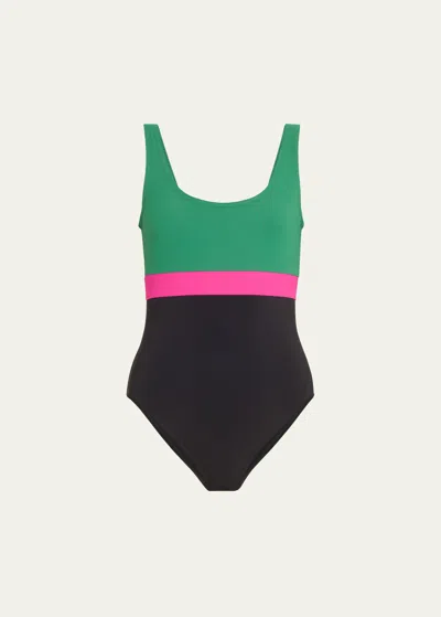 Karla Colletto Marcella Scoop-neck Silent Underwire One-piece Swimsuit In Black / Green / P