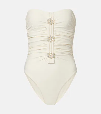 Karla Colletto Maya Embellished Swimsuit In White