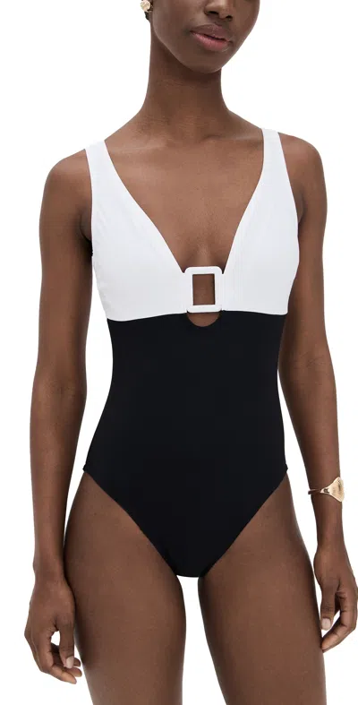 Karla Colletto Mira V Neck Silent Underwire Tank With High Back One Piece Black / White In Multi