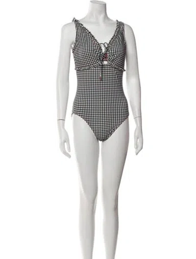 Pre-owned Karla Colletto Plaid Print One-piece In White