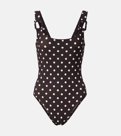 Karla Colletto Polka-dot Swimsuit In Brown
