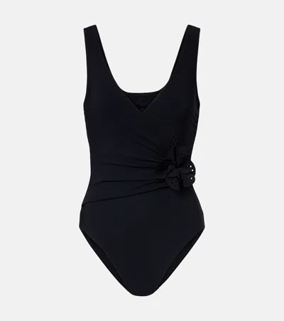 Karla Colletto Rosetta Floral-appliqué Swimsuit In Black