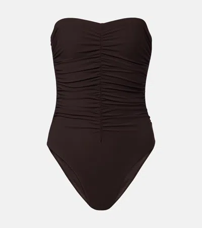 Karla Colletto Ruched Bandeau Swimsuit In Brown